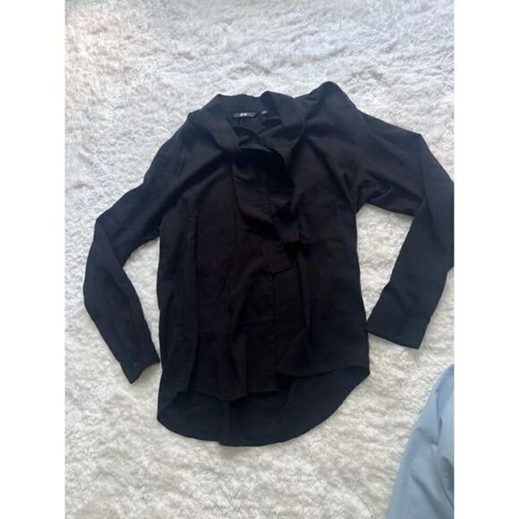 Uniqlo black long sleeve button front neck tie Shirt XS - Picture 1 of 2